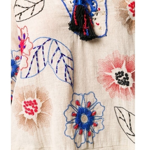 ANJUNA Azzurra Embroidered Linen blend Tunic Tassel Top - Picture 7 of 8